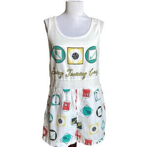 VTG 80s GITANO Novelty Spring Camp Sports Print Romper SZ M Sleeveless One Piece